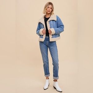 IN LOOM Denim and Cream Shearling Women's Jacket
